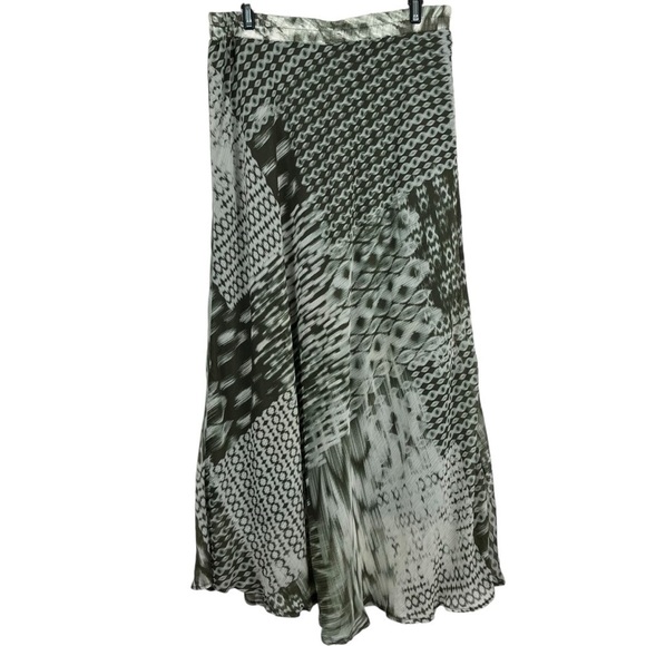 Christopher & Banks Patterned Chiffon Lined Maxi Skirt Olive Green & Cream Sz. M - Picture 2 of 9